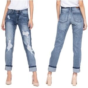 Judy Blue Jeans Size 25 Destroyed Bleach Splatter Boyfriend Women's Blue Denim